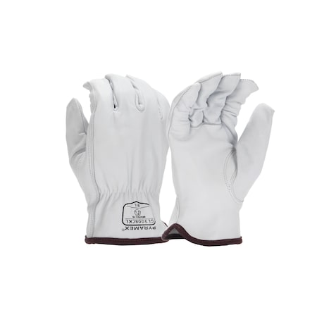 Pyramex Leather Drivers Gloves, Premium Grain Goatskin, Slip-on, Keystone Thumb, Gunn Cut, White, L 1 PR GL3008CKL